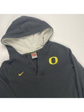 Nike Oregon Ducks Thermal Hooded Shirt Men’s S 3 Button Waffle Print Cotton Poly